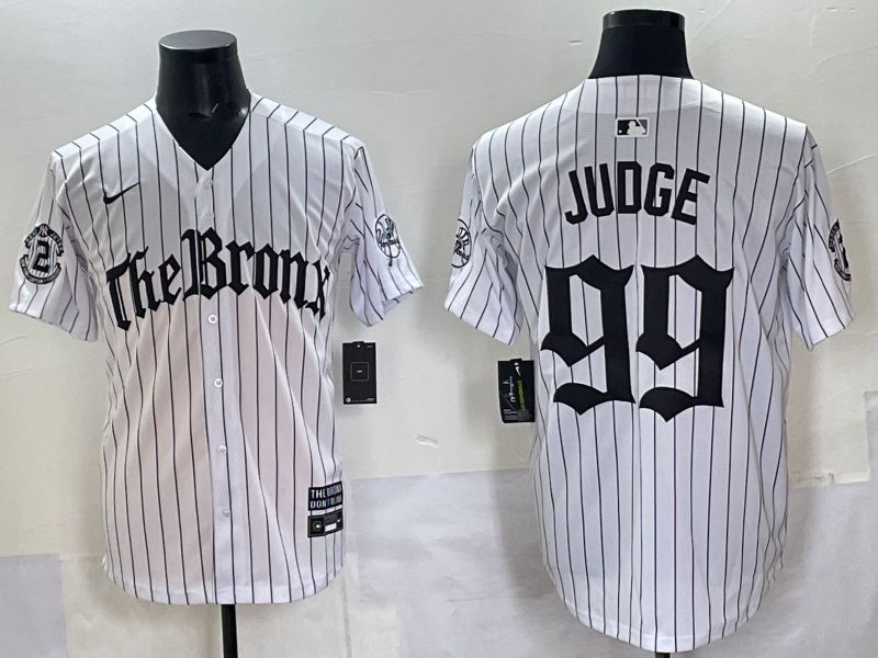 Men 2025 New York Yankees 99 Judge White Stripe Five generations Joint Name Nike MLB Jersey style 01